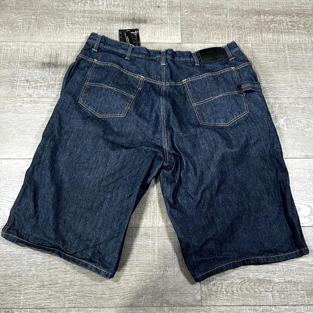VTG Y2K Sean John Bermuda Shorts Men's 40 Blue Denim Oversized Baggy Hip Hop - Picture 8 of 9